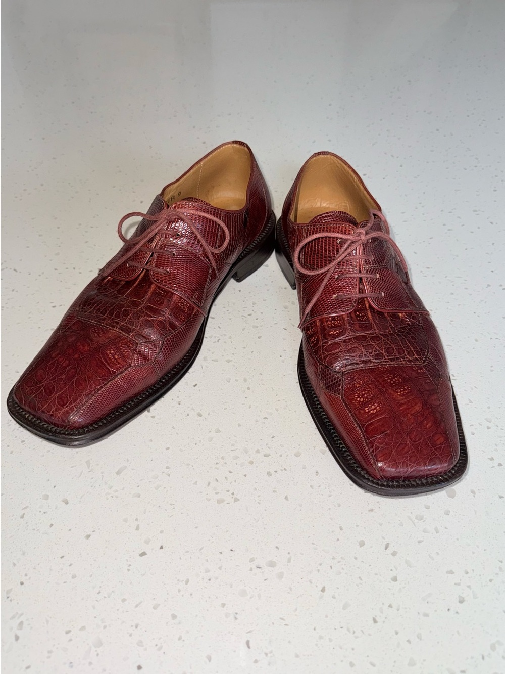 David Eden Genuine Croc Burgundy Leather Derby Shoes